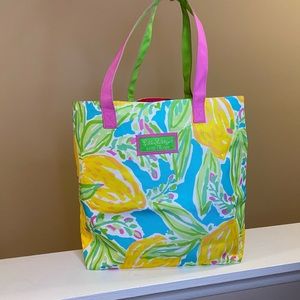 Lilly Pulitzer x Estee Lauder Canvas Tote Bag Lemon Beach color